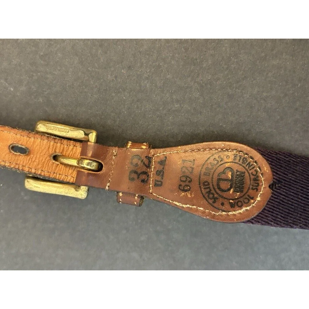 Dooney & Bourke VTG Wool & Leather Belt Size 32 Blue Brown Solid Brass Buckle - Picture 2 of 7